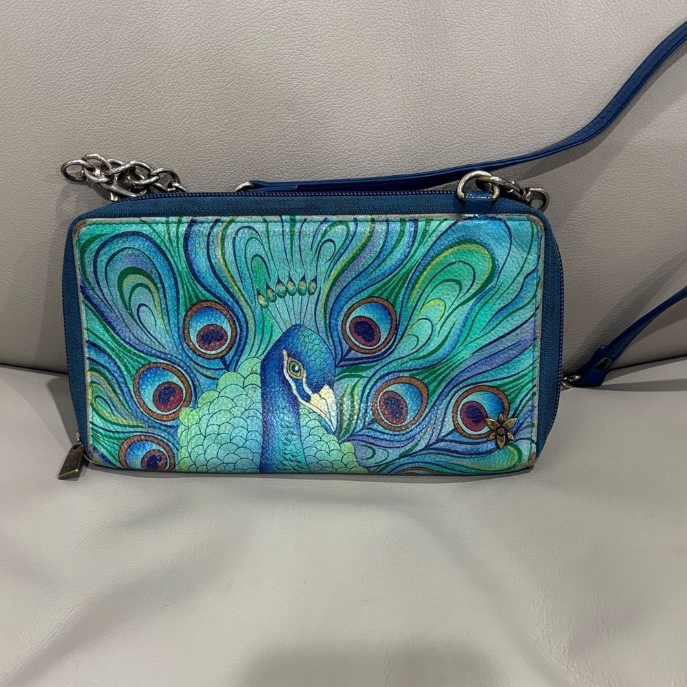 Anuschka Blue Peacock Crossbody Bag